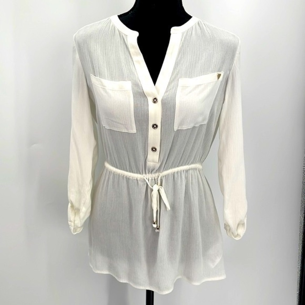 NWT Guess gauze like  off-white long sleeve lightweight cover/up XS